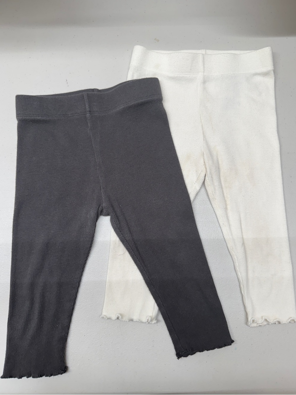 *5/$25 or 3/$15* Organic Cotton Kids Ribbed Leggings White & Charcoal (2-Pack)